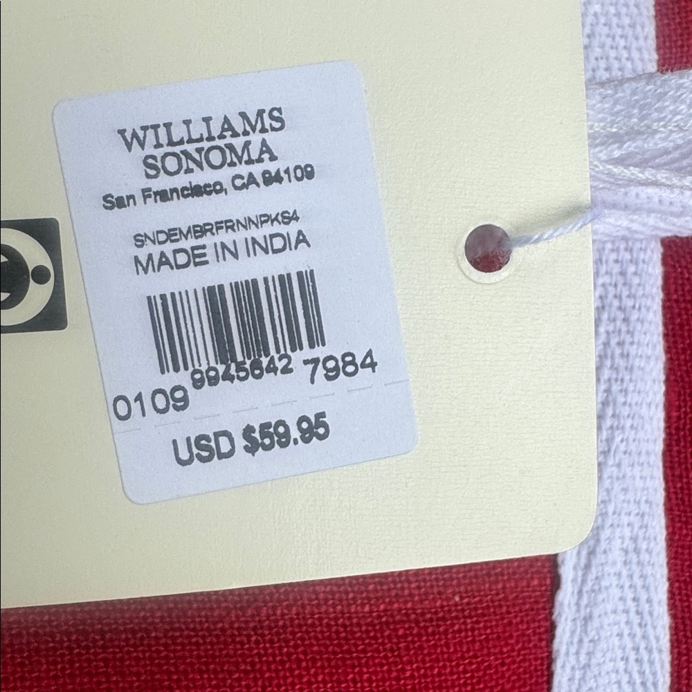 Threshold Red Linen Napkin Set with White 'peace' Embroidery and Ribbon